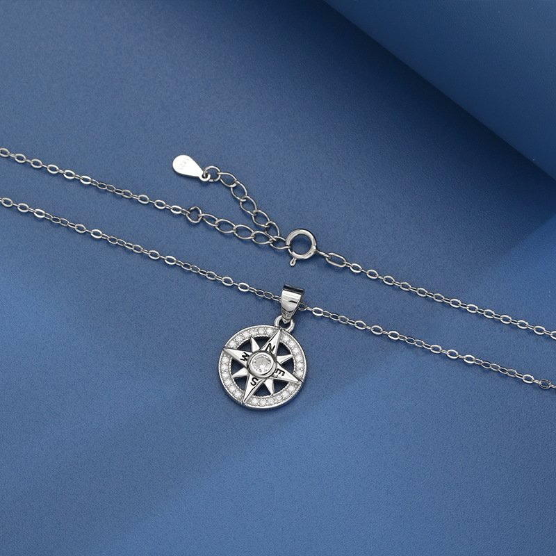 Women's Mystical Octagram Compass Necklace, 925 Sterling Silver with Diamond Accents-stylishnooks