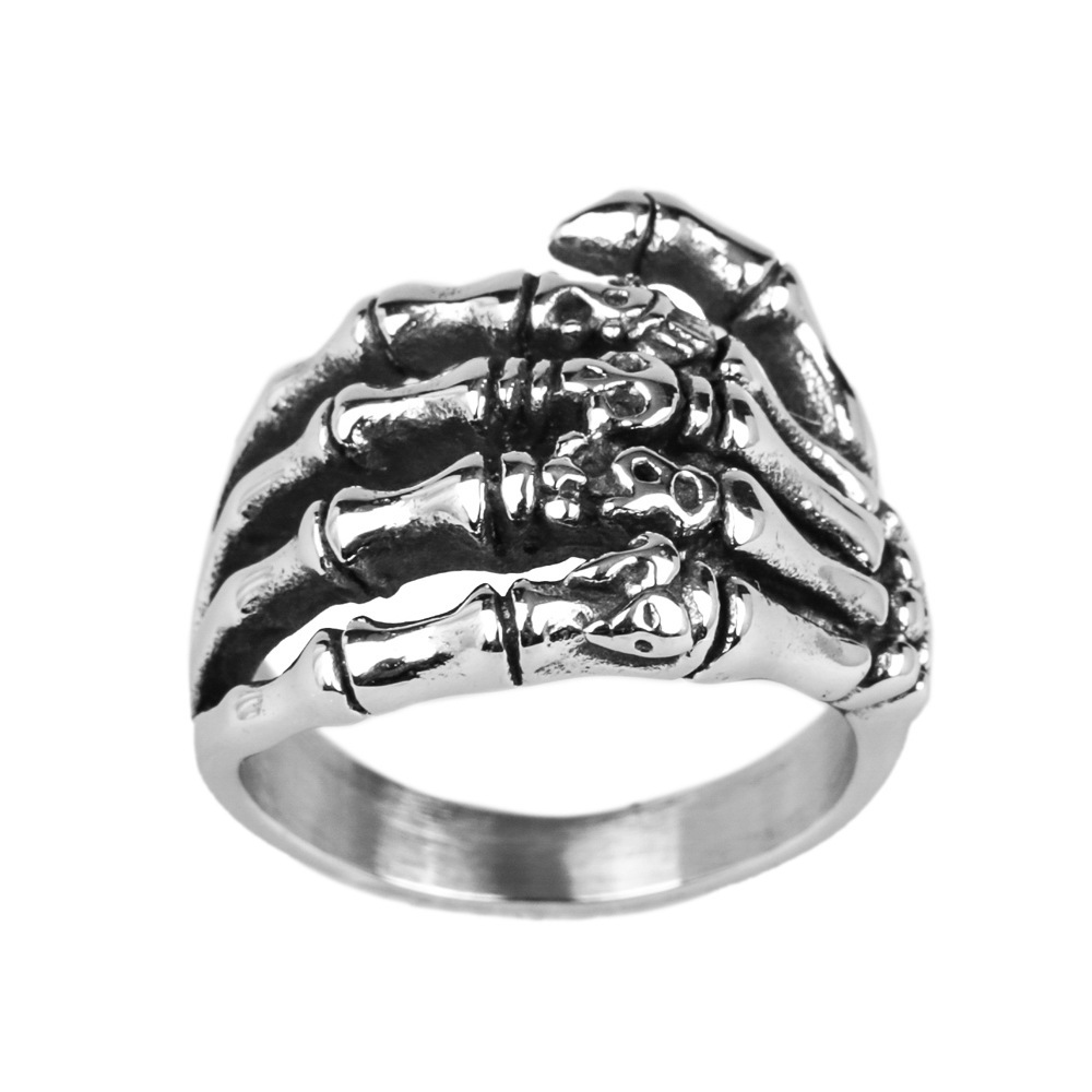 Unisex Skeletal Hand Ring, Gothic Art Titanium Steel Band-stylishnooks