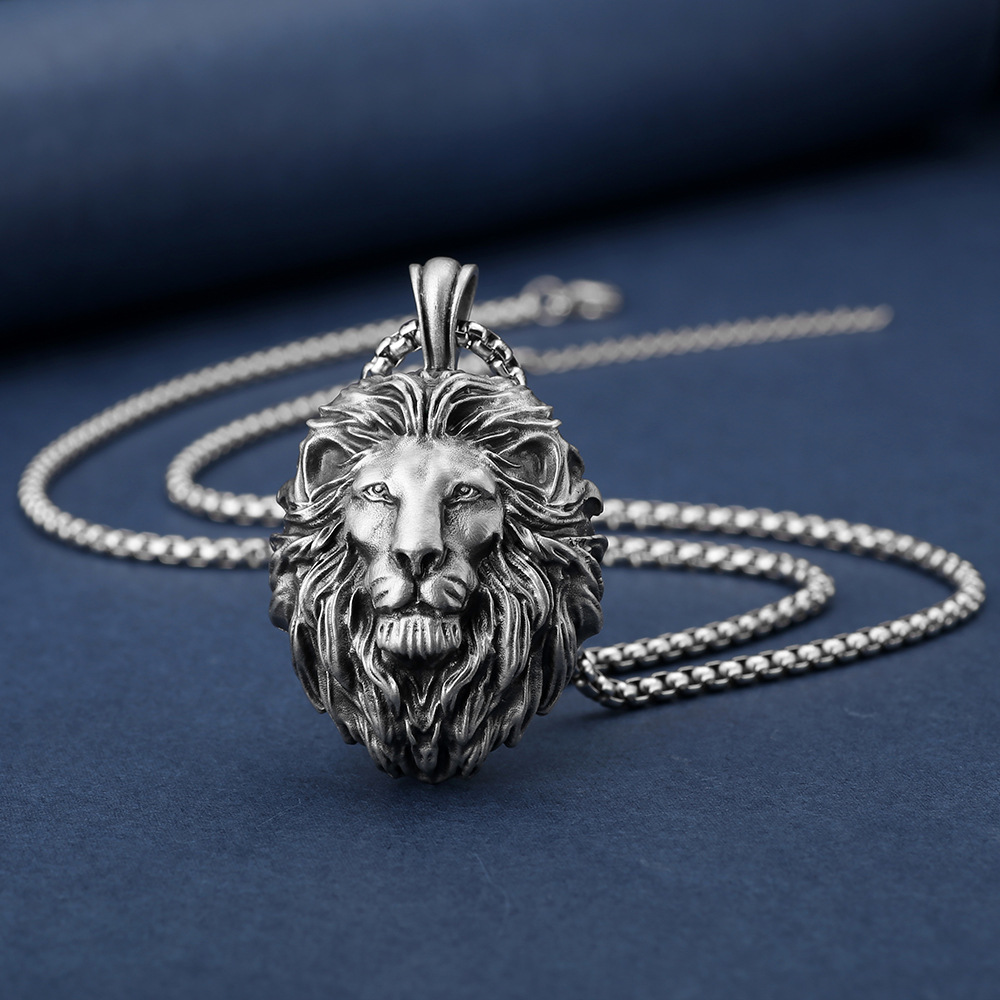Men‘s Lion Head Pendant Necklace, Punk Style Accessory-stylishnooks