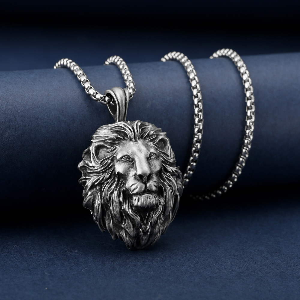 Men‘s Lion Head Pendant Necklace, Punk Style Accessory-stylishnooks