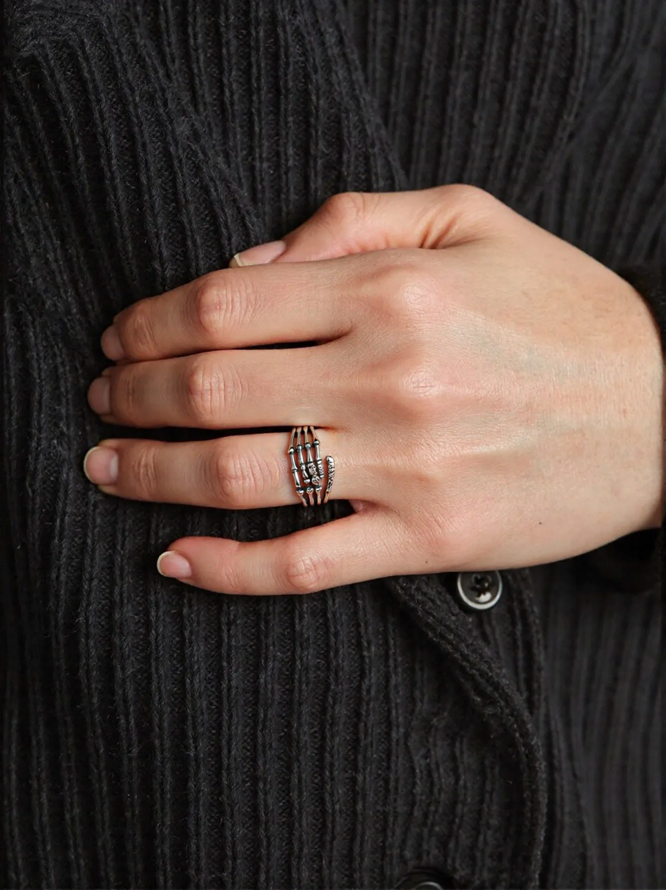 Skeletal Hand Ring, Gothic Punk Bold Statement Band in Alloy Steel-stylishnooks