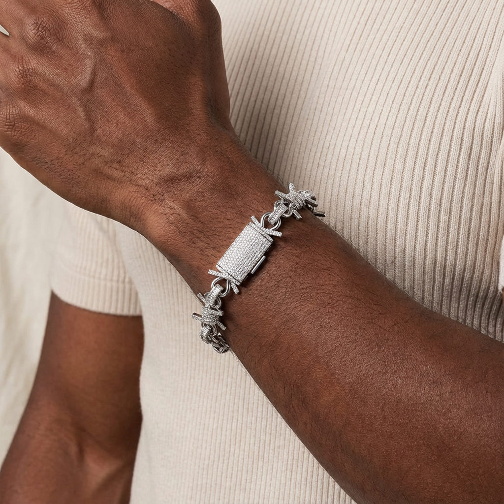 Iced Out Thorn Barbed Wire Bracelet - Men’s Punk Hip-hop Style