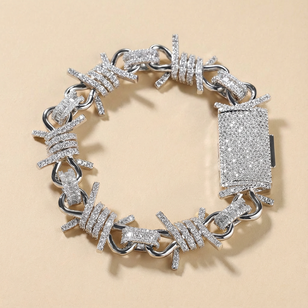 Iced Out Thorn Barbed Wire Bracelet - Men’s Punk Hip-hop Style
