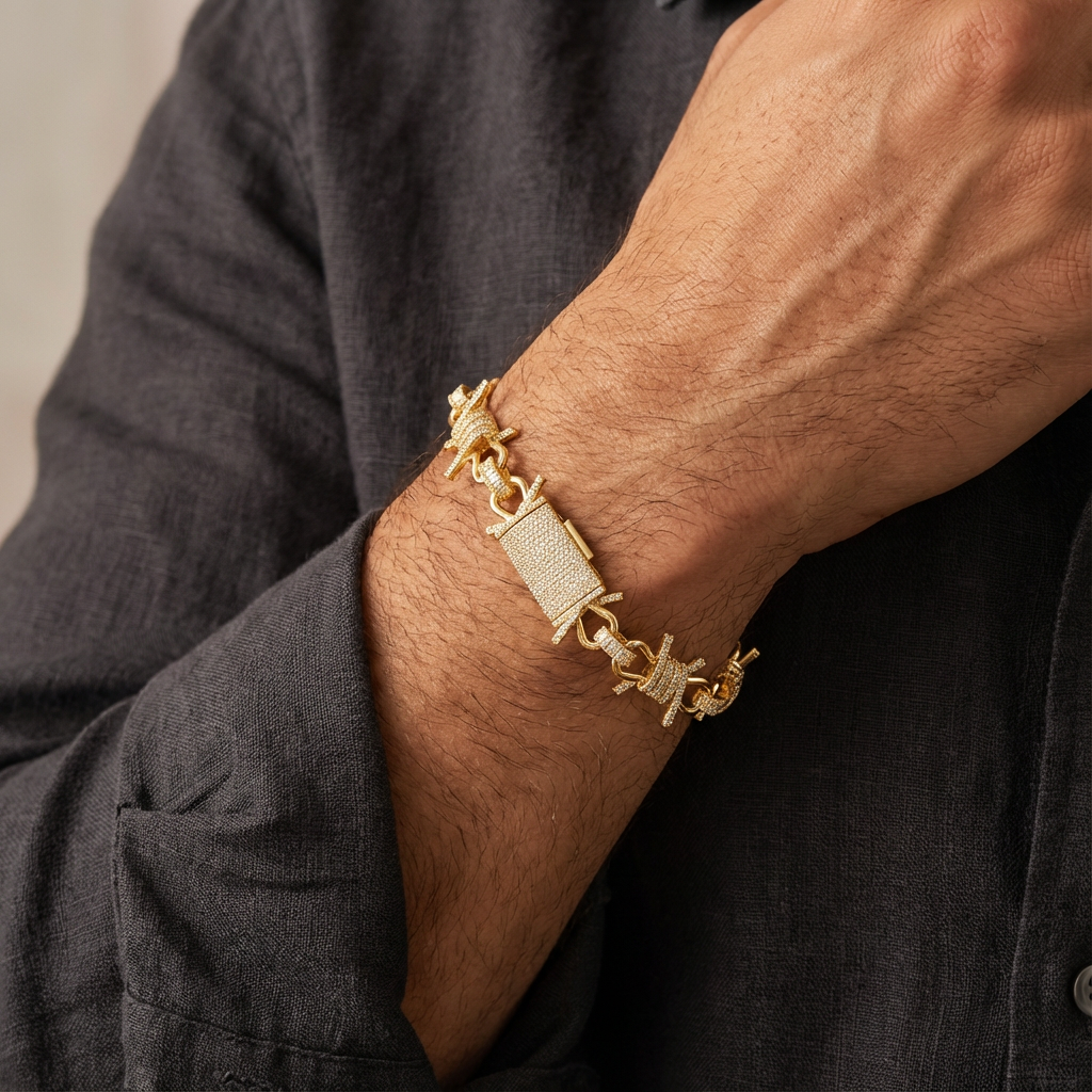 Iced Out Thorn Barbed Wire Bracelet - Men’s Punk Hip-hop Style