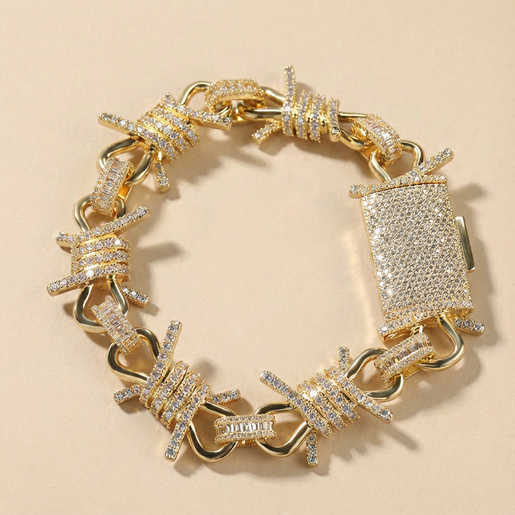 Iced Out Thorn Barbed Wire Bracelet - Men’s Punk Hip-hop Style
