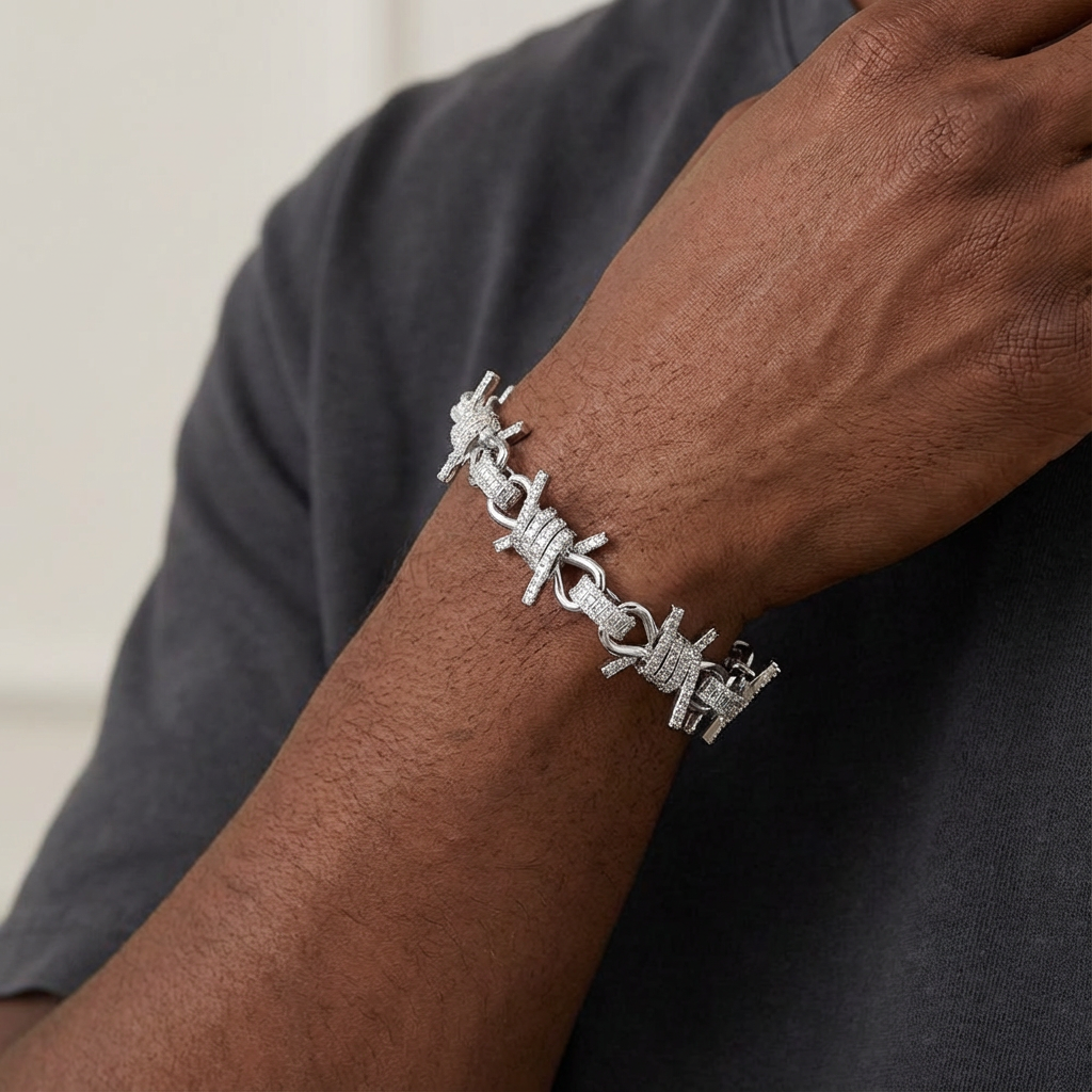 Iced Out Thorn Barbed Wire Bracelet - Men’s Punk Hip-hop Style