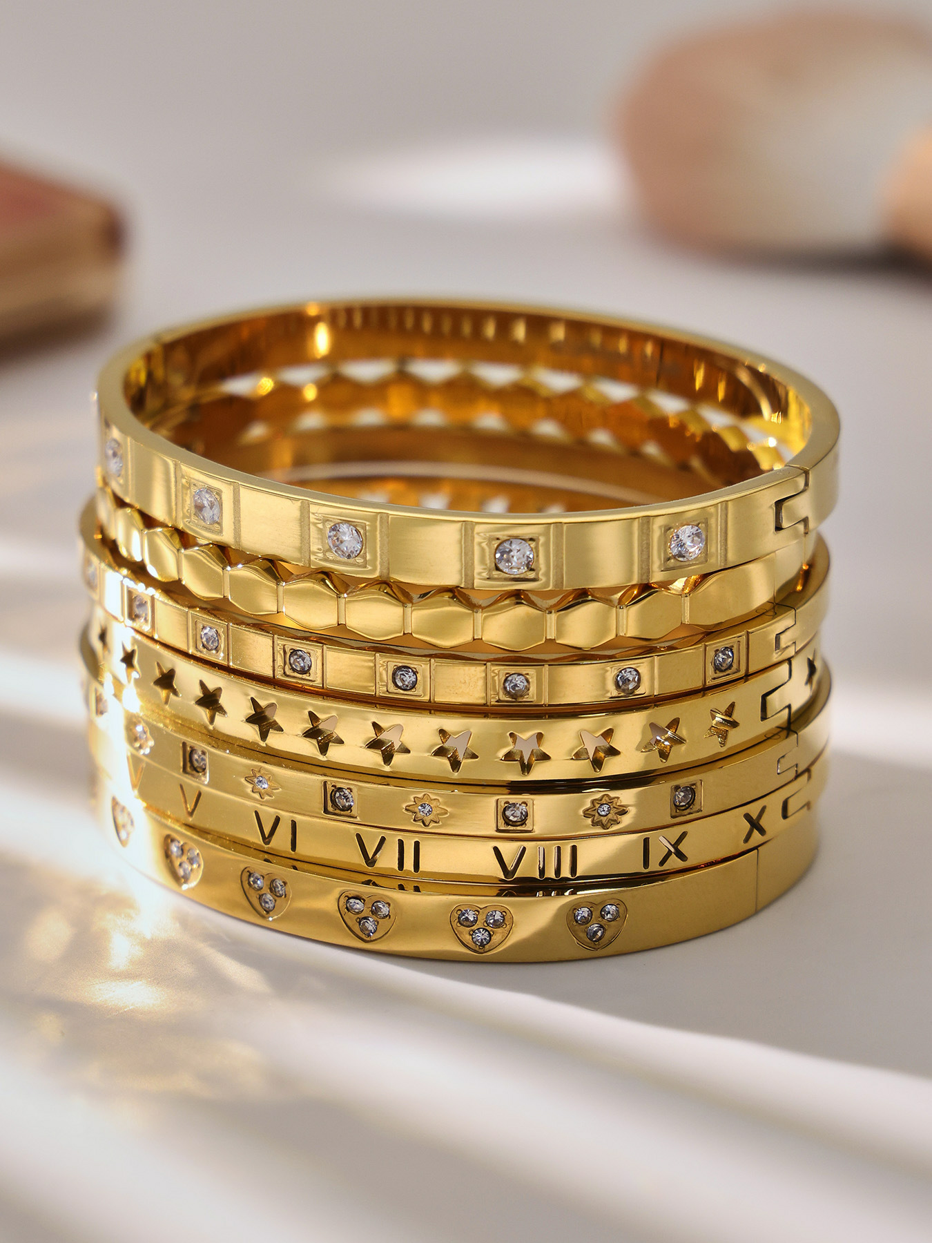 18k Gold Plated Roman Numeral Zircon Bracelet Set