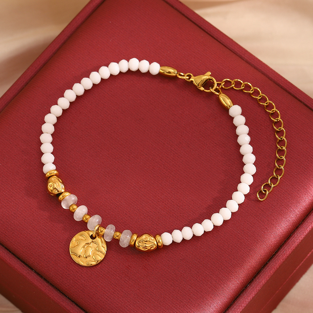 Retro 18K Gold Plated Natural Stone Coin Bracelet