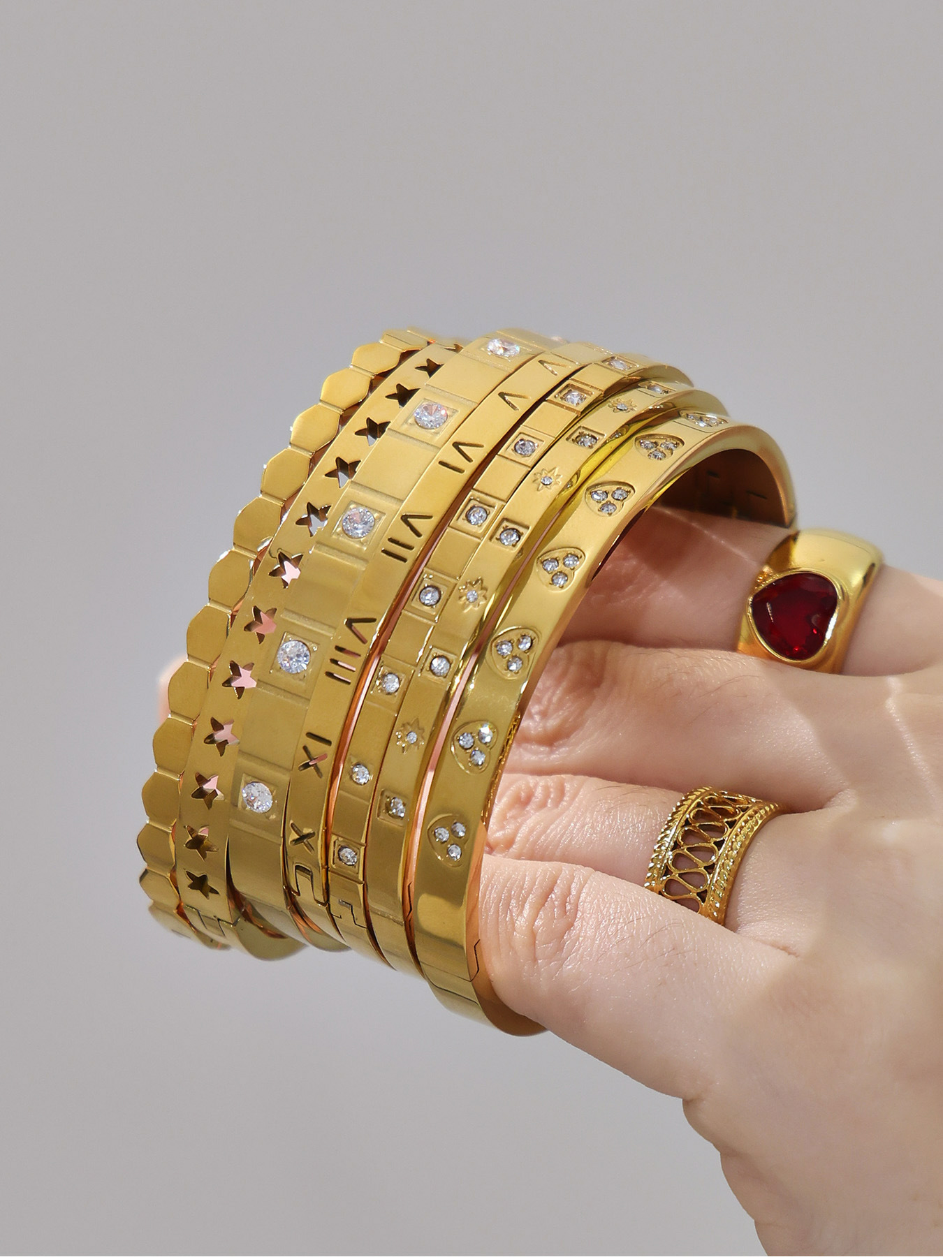 18k Gold Plated Roman Numeral Zircon Bracelet Set