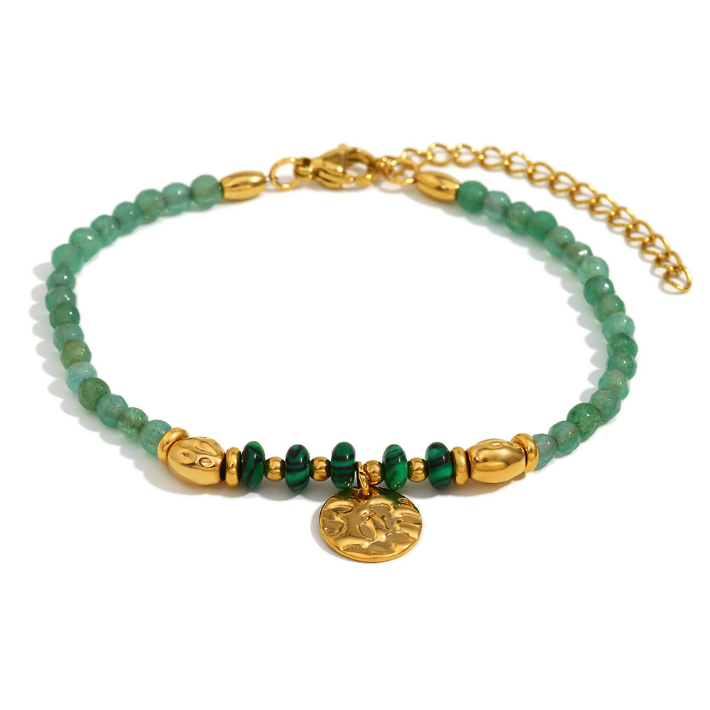 Retro 18K Gold Plated Natural Stone Coin Bracelet