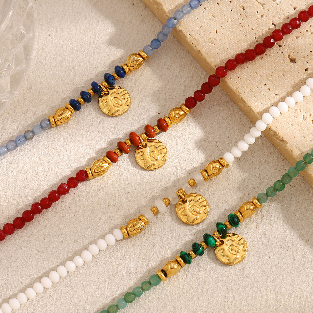 Retro 18K Gold Plated Natural Stone Coin Bracelet
