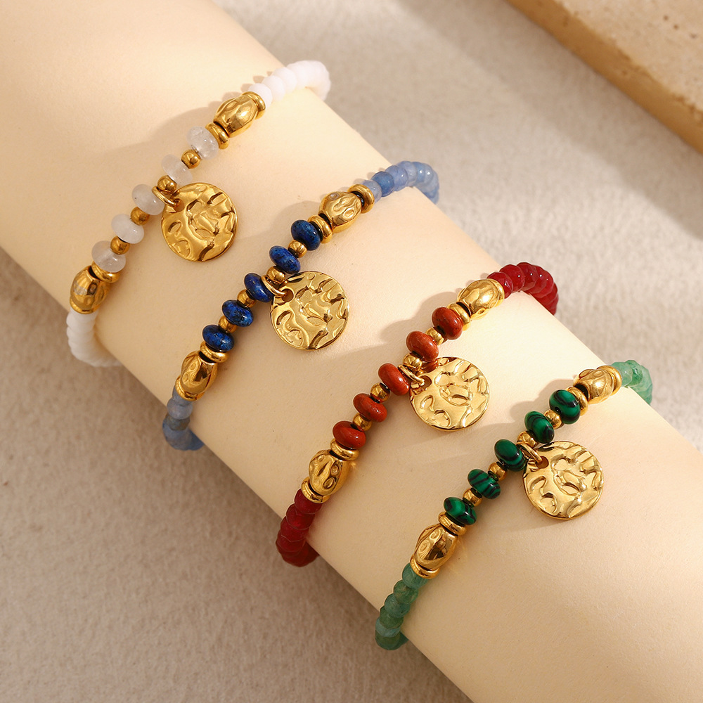Retro 18K Gold Plated Natural Stone Coin Bracelet