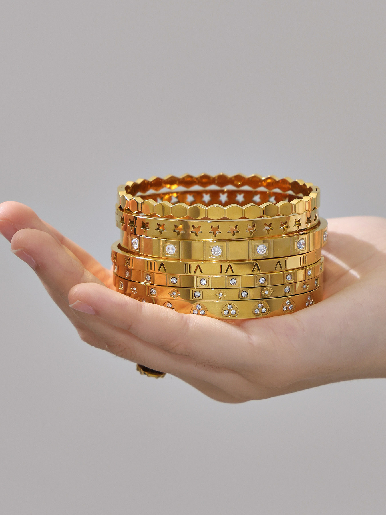 18k Gold Plated Roman Numeral Zircon Bracelet Set