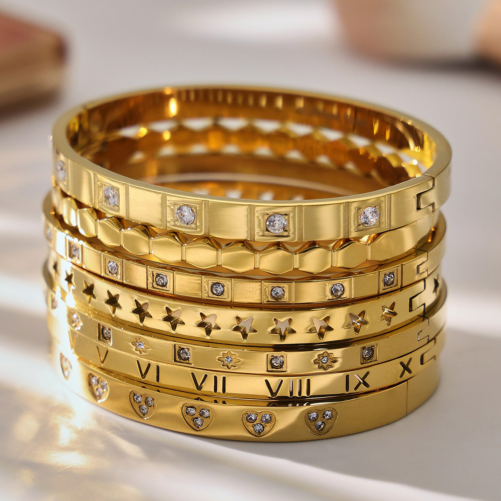 18k Gold Plated Roman Numeral Zircon Bracelet Set