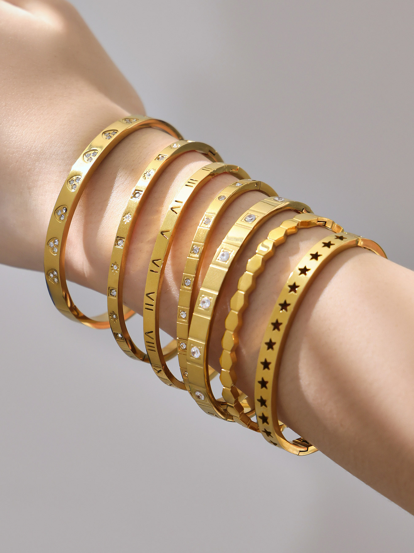 18k Gold Plated Roman Numeral Zircon Bracelet Set