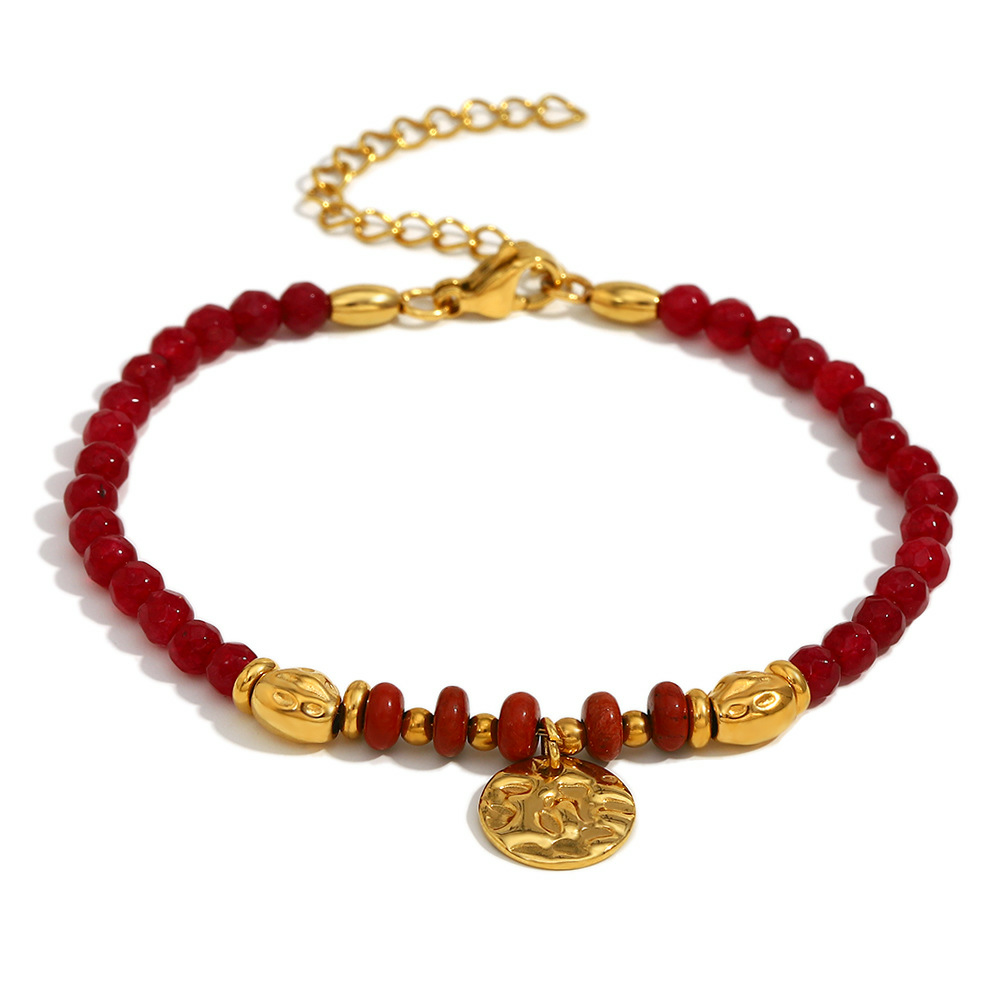 Retro 18K Gold Plated Natural Stone Coin Bracelet