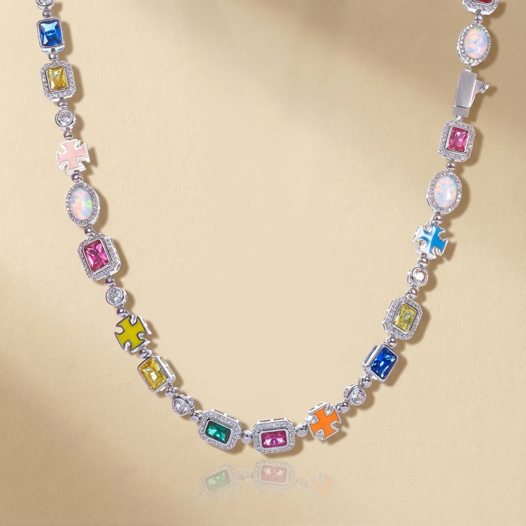 Colorful Gem CZ Necklace - Women’s Hip-hop High-end Style