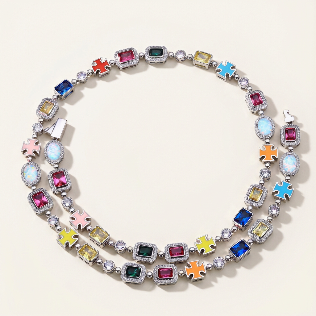 Colorful Gem CZ Necklace - Women’s Hip-hop High-end Style