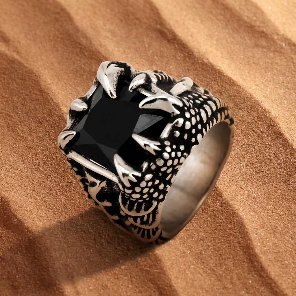 Bold Eagle Claw Ring, Steel Statement Band for Men