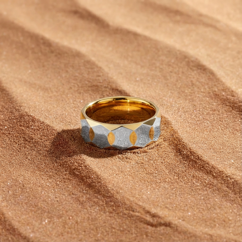 8mm Wave Textured Tungsten Ring - Two-Tone Men’s Band