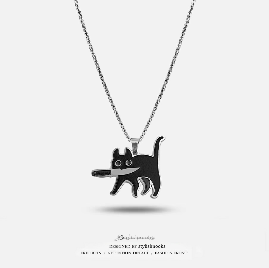 Cute Cat With Knife Pendant-stylishnooks