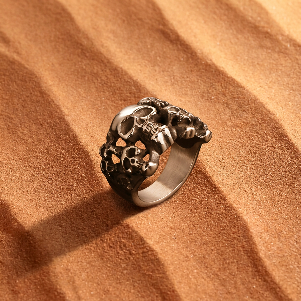 Bold Skull Statement Ring - Exaggerated Steel Band for Alternative Fashion