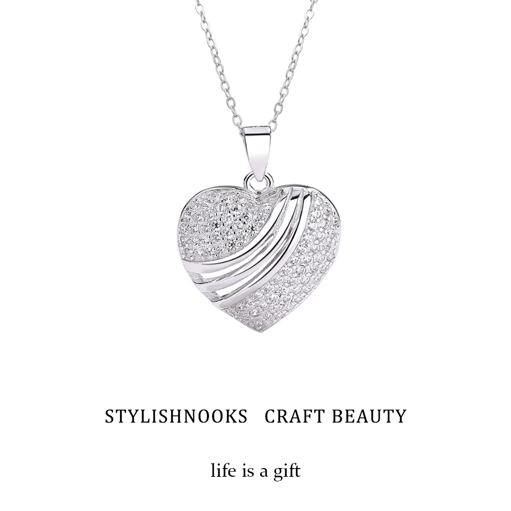 Sparkling Love: 925 Sterling Silver Open-Heart Pendant Necklace, Dazzling Zirconia Autumn Winter New Collection-stylishnooks