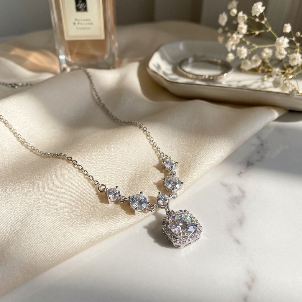 Sterling Silver Moissanite Necklace for Women