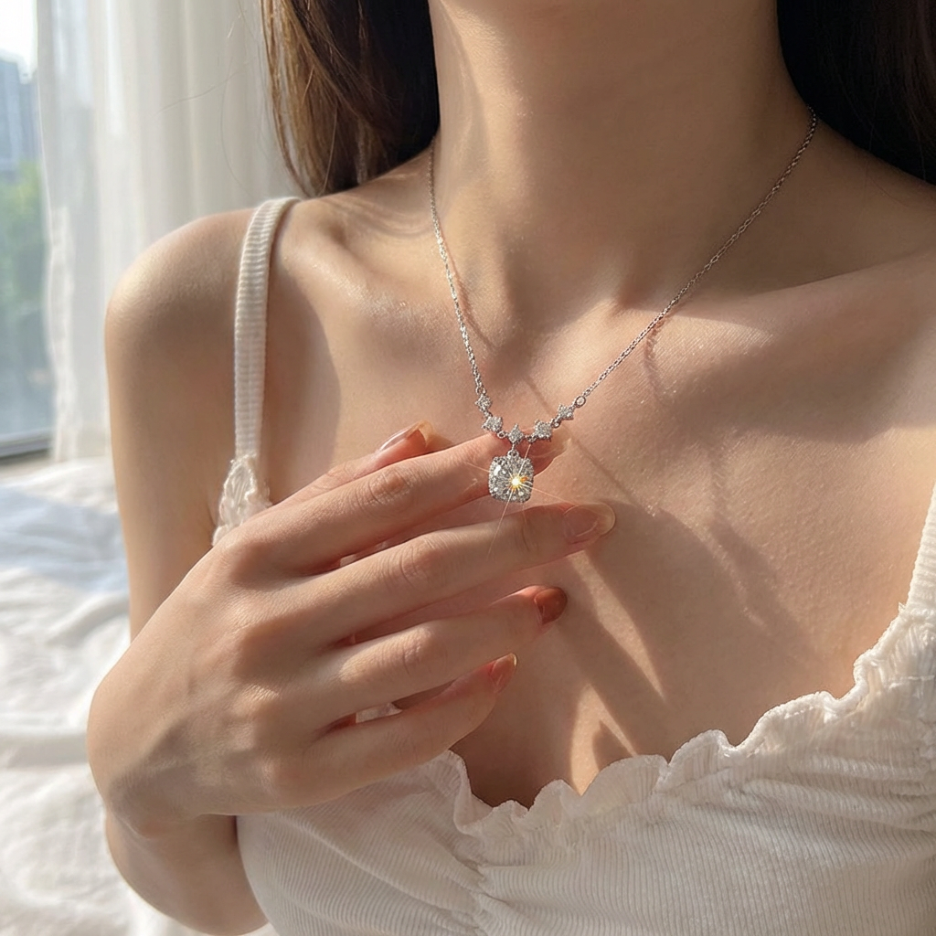Sterling Silver Moissanite Necklace for Women