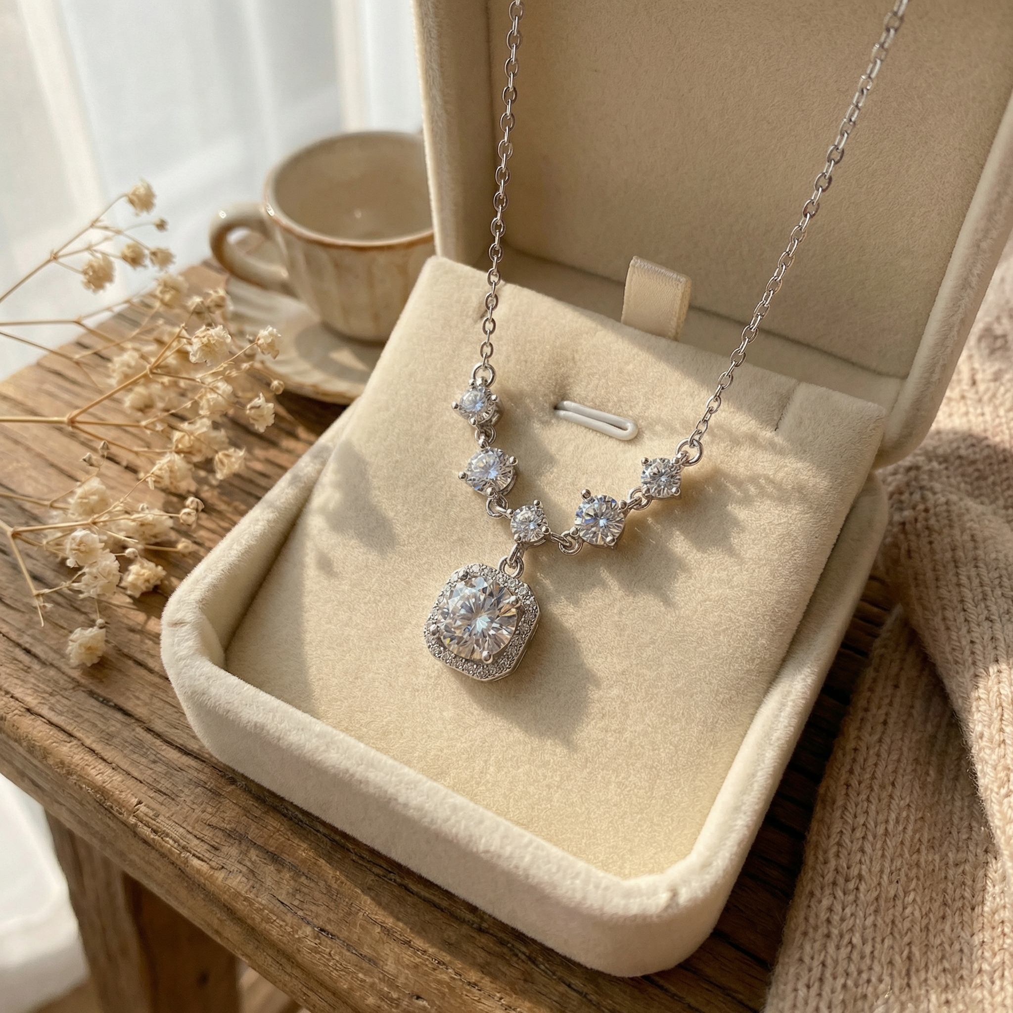 Sterling Silver Moissanite Necklace for Women