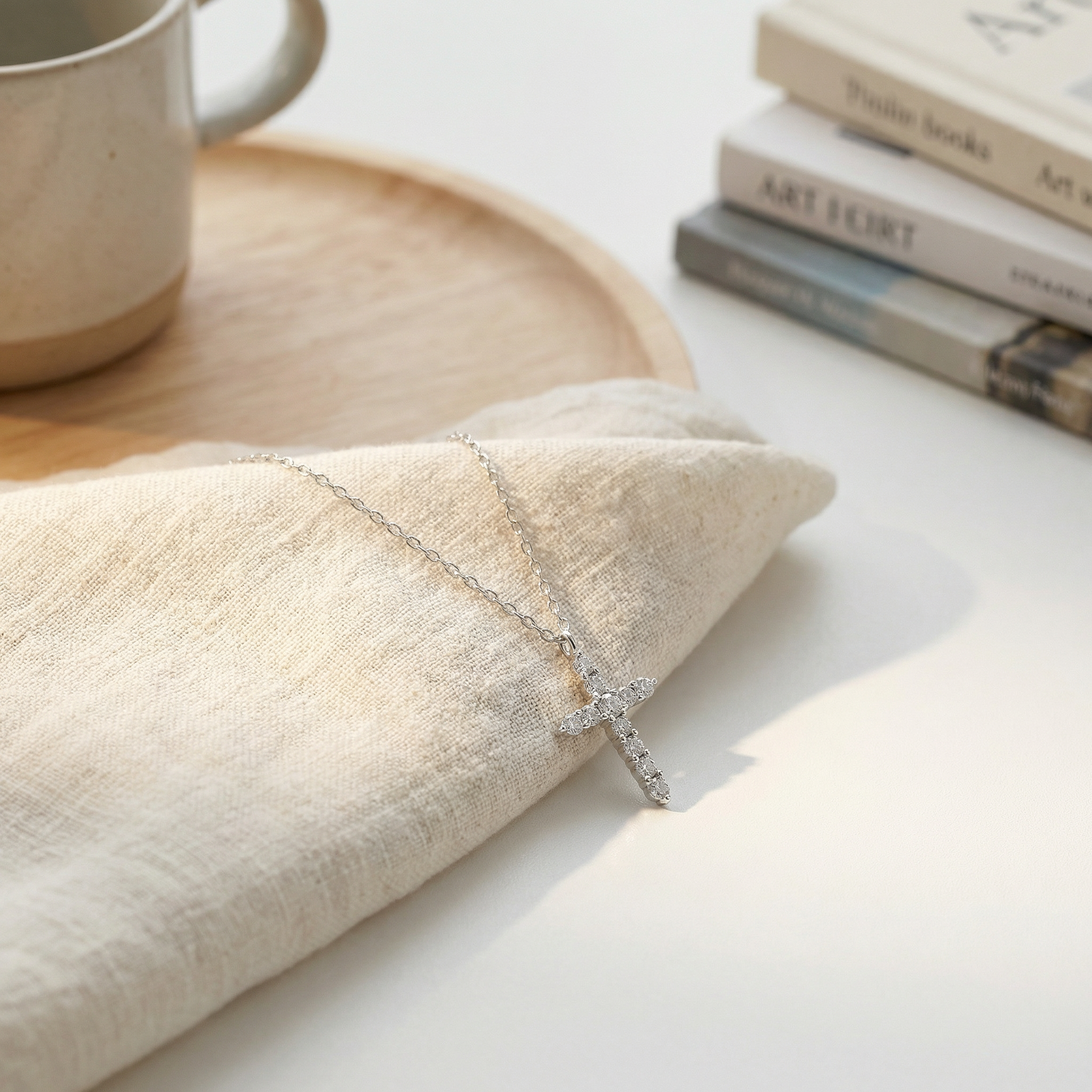 Sterling Silver Cross Necklace with Cubic Zirconia - European American Fashion Faith Pendant Choker