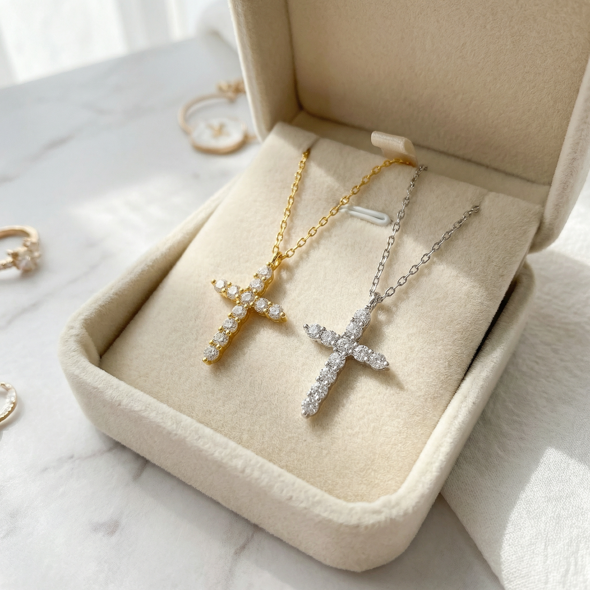 Sterling Silver Cross Necklace with Cubic Zirconia - European American Fashion Faith Pendant Choker