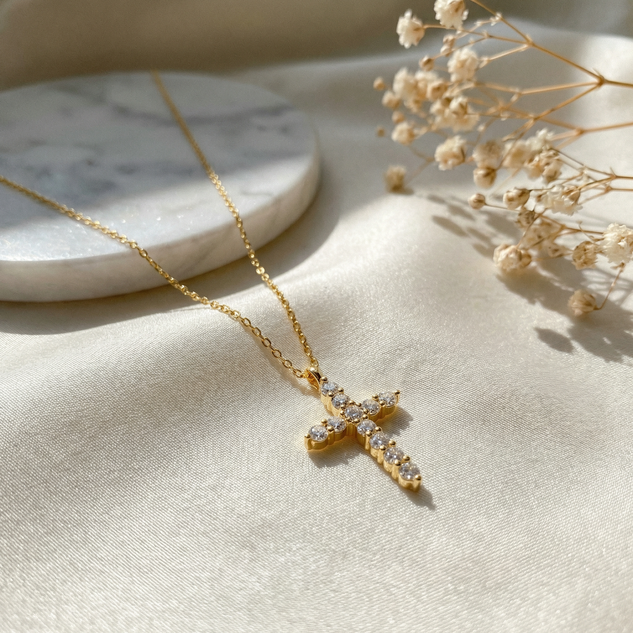 Sterling Silver Cross Necklace with Cubic Zirconia - European American Fashion Faith Pendant Choker