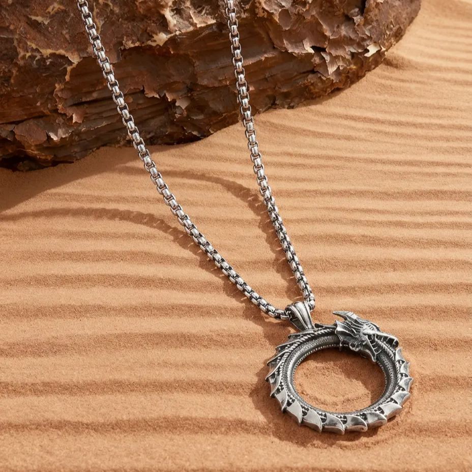 Rebel Serpent Pendant, Punk Rock Men's Metal Necklace