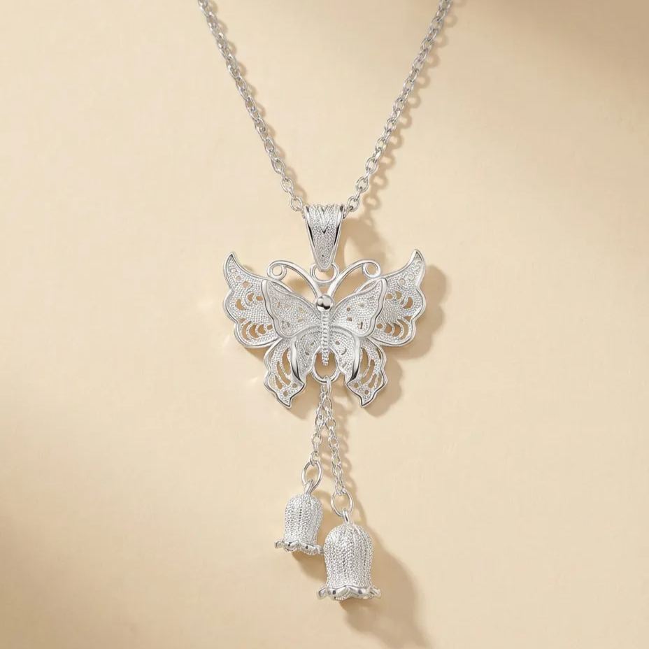 Butterfly & Lily of the Valley Necklace