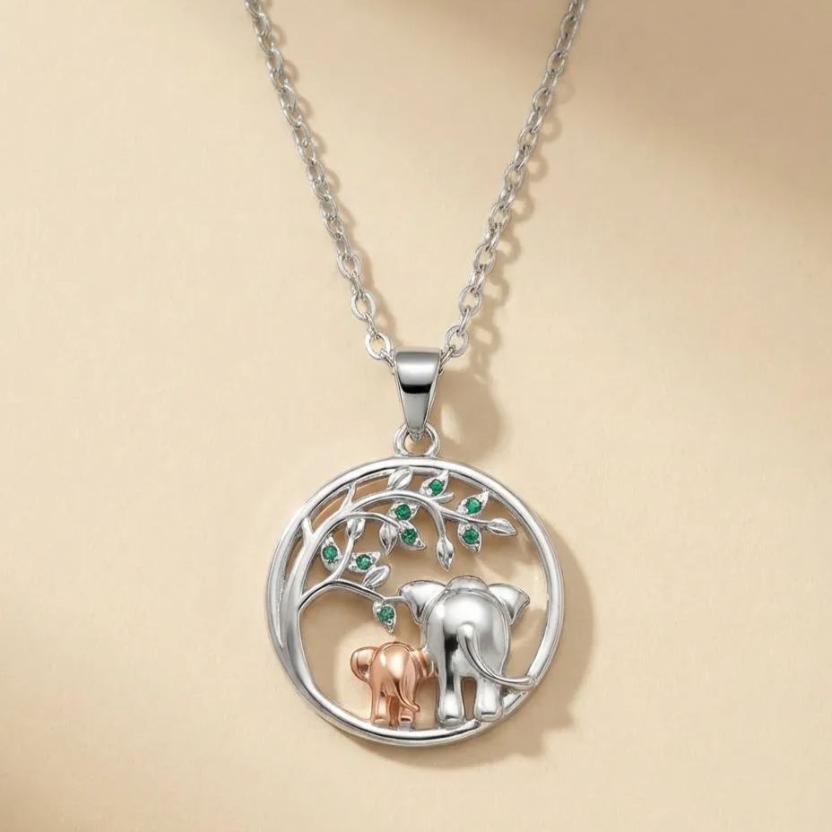 Women's Eternal Bond Elephant Necklace, A Tender Moment Under the Tree life-925