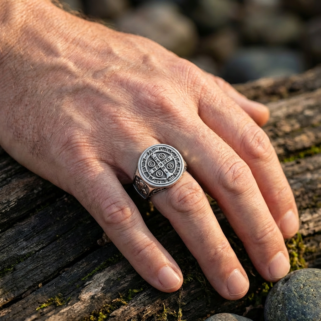 Antique Cross Ring for Men, Titanium Steel Protection Band