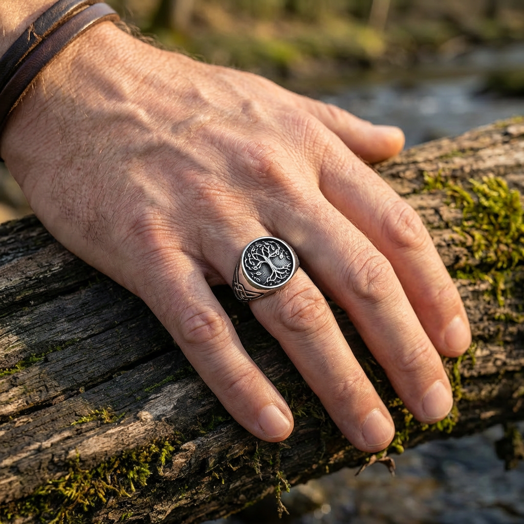 Viking Tree of Life Ring, Epic Norse Stainless Steel Band for Men & Women