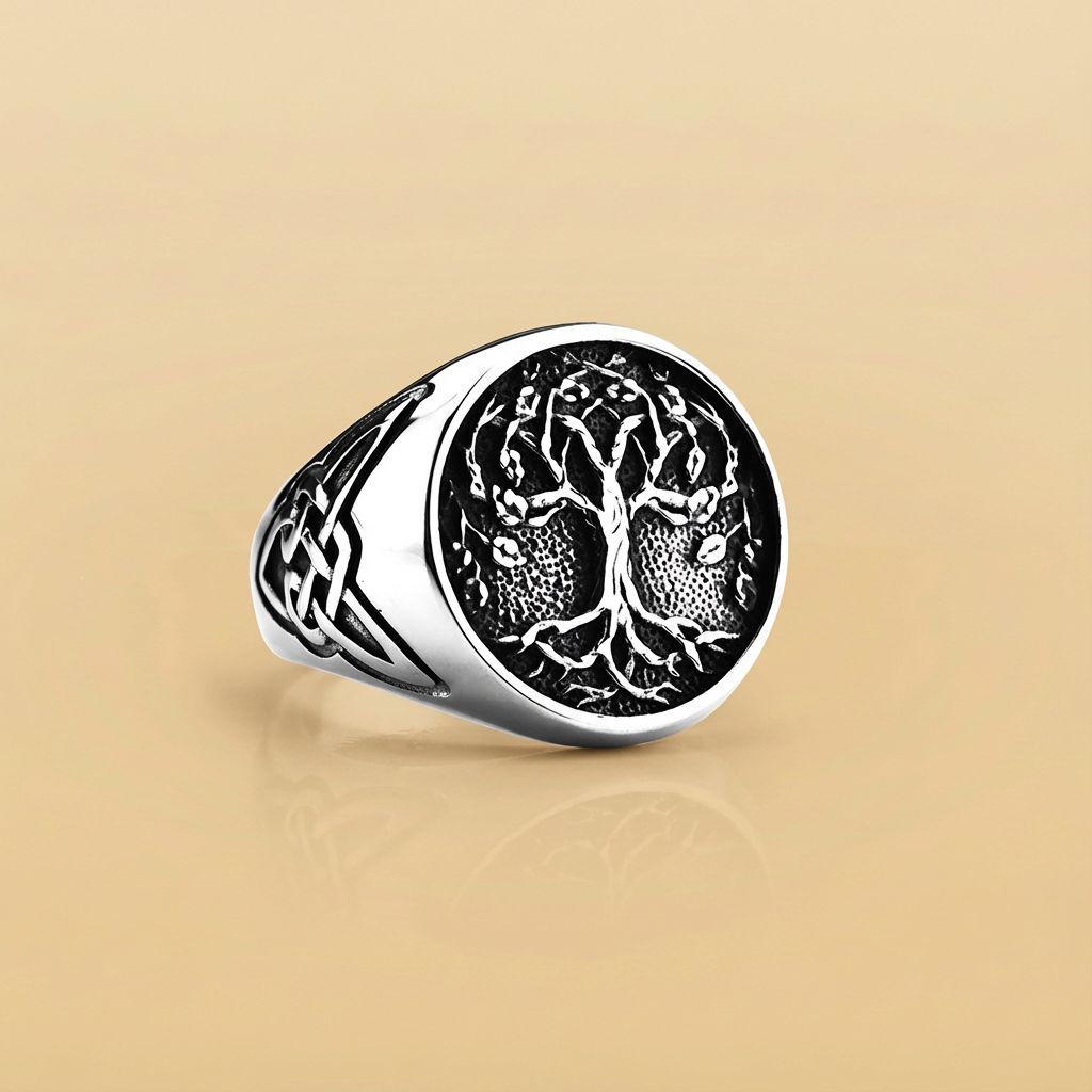 Viking Tree of Life Ring, Epic Norse Stainless Steel Band for Men & Women