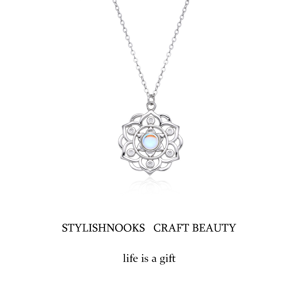 Women's Moonlit Lotus Pendant Necklace with Mystical Moonstone-stylishnooks