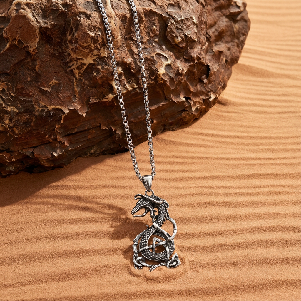 Celtic Dragon Knot Pendant, Mythical Power Alloy Necklace for Men