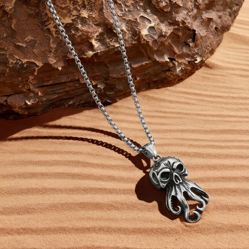 Kraken Skull Pendant Necklace, Gothic Cthulhu Style Alloy Men's Jewelry