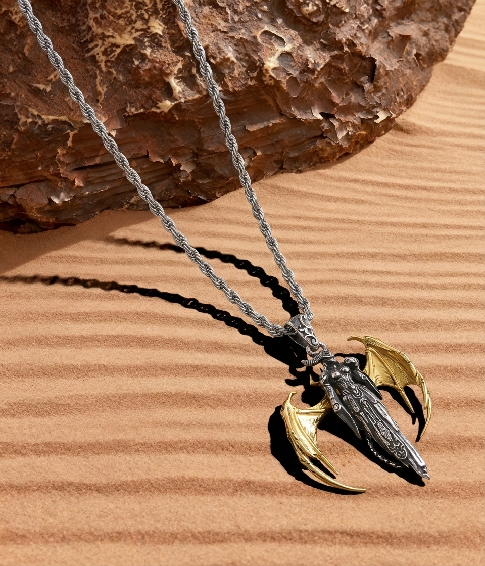 Vintage Golden Wing Witch Pendant