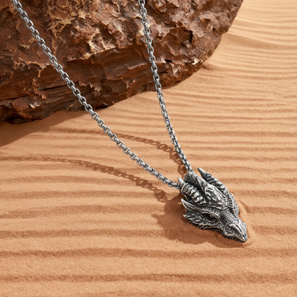 Imperial Dragon Head Pendant Necklace for Men, High-Quality Alloy