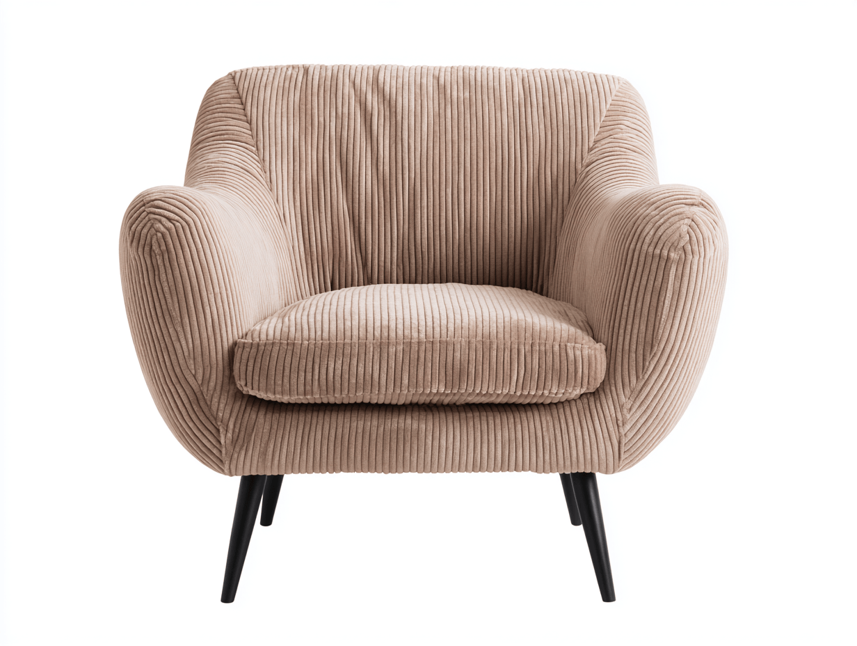 Fauteuil en velours côtelé beige avec pieds noirs – style moderne – assise rembourrée confortable-Nicheena