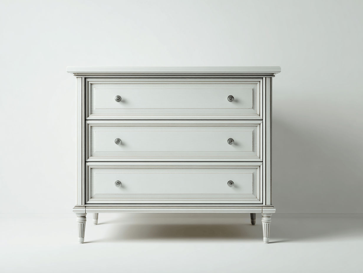 Commode en bois massif 3 tiroirs – blanc – style classique-Nicheena