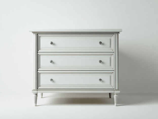 Commode en bois massif 3 tiroirs – blanc – style classique-Nicheena