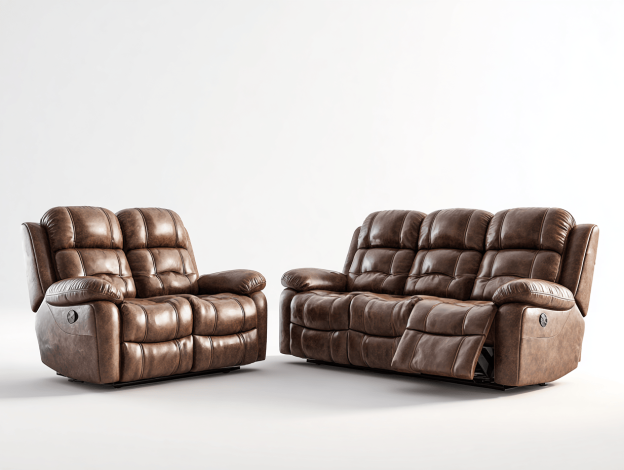 Ensemble canapé 3 places et canapé 2 places – cuir synthétique brun – style classique – avec fonction relax-Nicheena