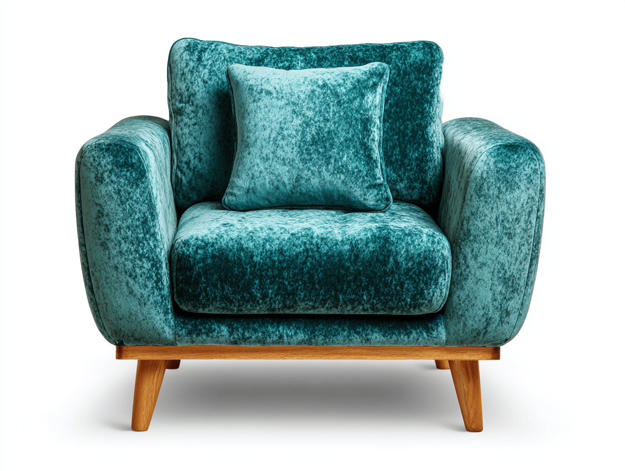 Fauteuil en tissu velours vert 90×85 cm – style moderne avec coussin décoratif et pieds en bois-Nicheena