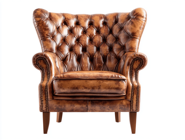 Fauteuil en similicuir capitonné 94×92×110 cm – marron vieilli – style classique haut dossier-Nicheena